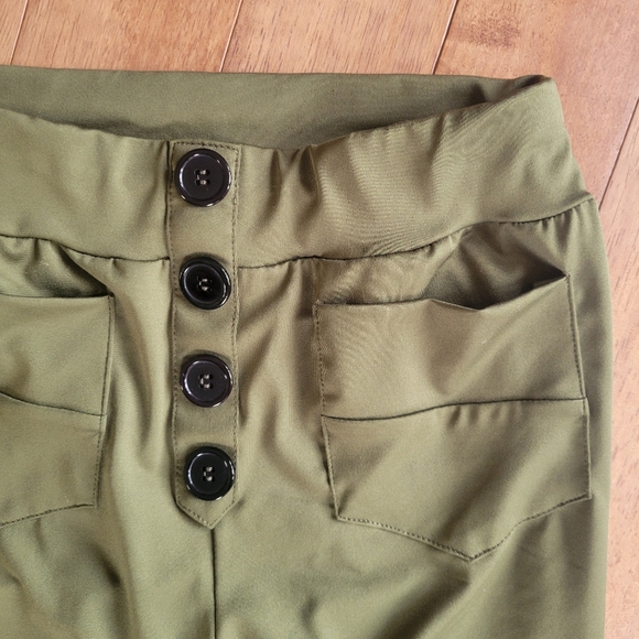 Olive Green Satin Pull On High Rise Straight Leg Pants Size S - Picture 2 of 3